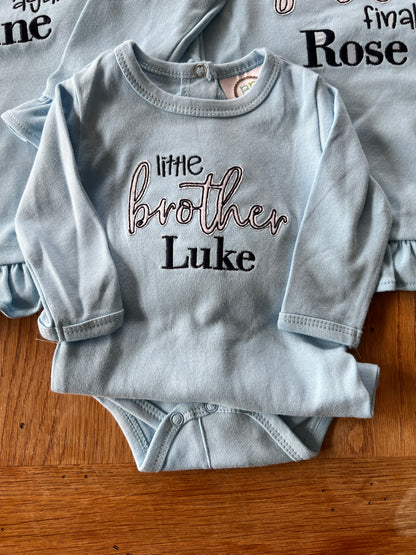 Little Brother Embroidered long sleeve bodysuit - Blue