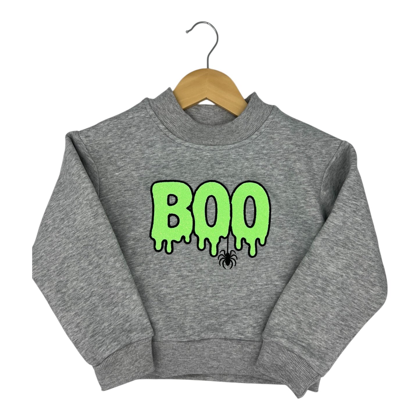 Toddler Glitter "BOO" Embroidered Mock Neck Sweatshirt – Cozy Fall Halloween Pullover
