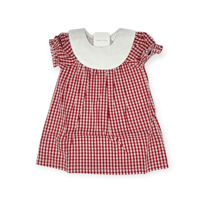 Personalized Embroidered Red Gingham Bishop Dress for Girls – Custom Monogram Dress