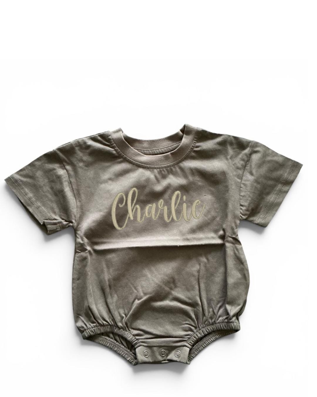 Personalized Embroidered Organic Cotton Bubble Romper – Baby Name Summer Outfit
