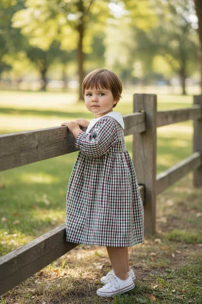 Personalized Embroidered Plaid Christmas Dress for Girls – Custom Monogram Holiday Dress