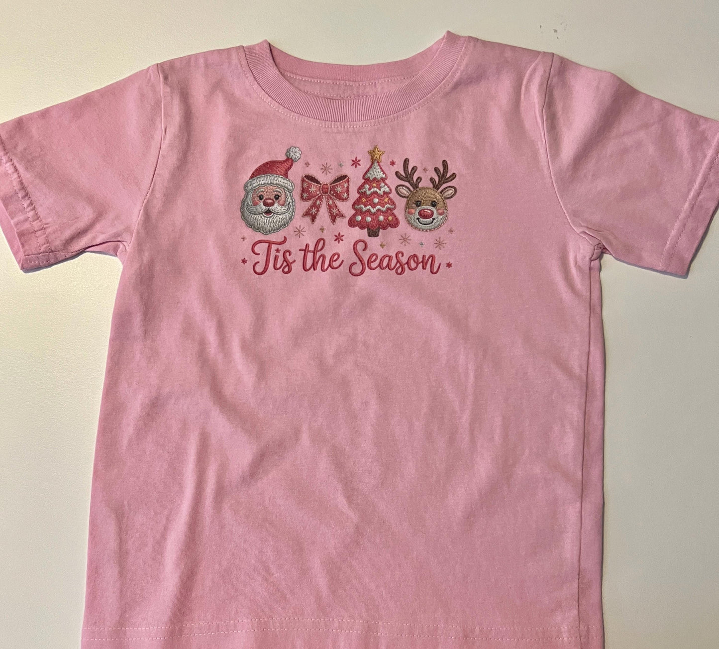 Kids DTG Printed Tis the Season Pink t-Shirt (2T–5T)