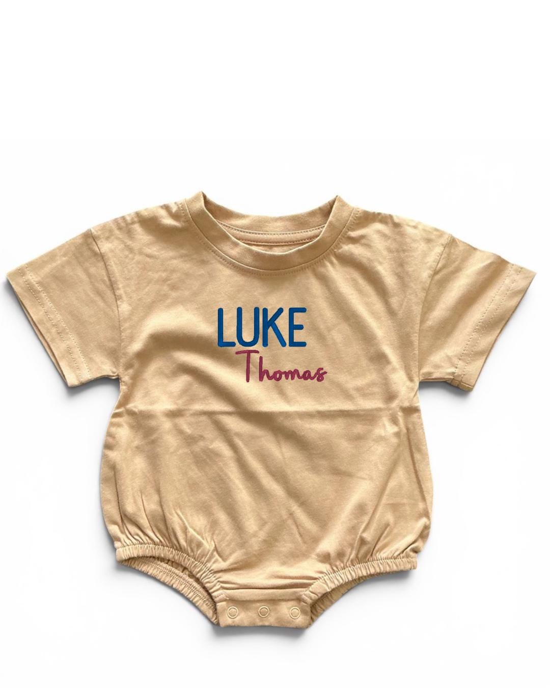 Personalized Embroidered Organic Cotton Bubble Romper – Baby Name Summer Outfit