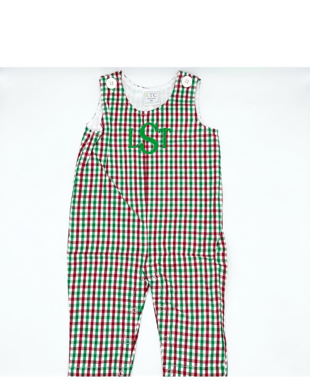 Personalized Embroidered Plaid Christmas Overalls for Boys or girls