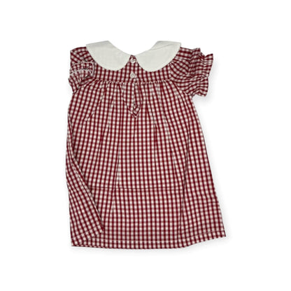 Personalized Embroidered Red Gingham Bishop Dress for Girls – Custom Monogram Dress