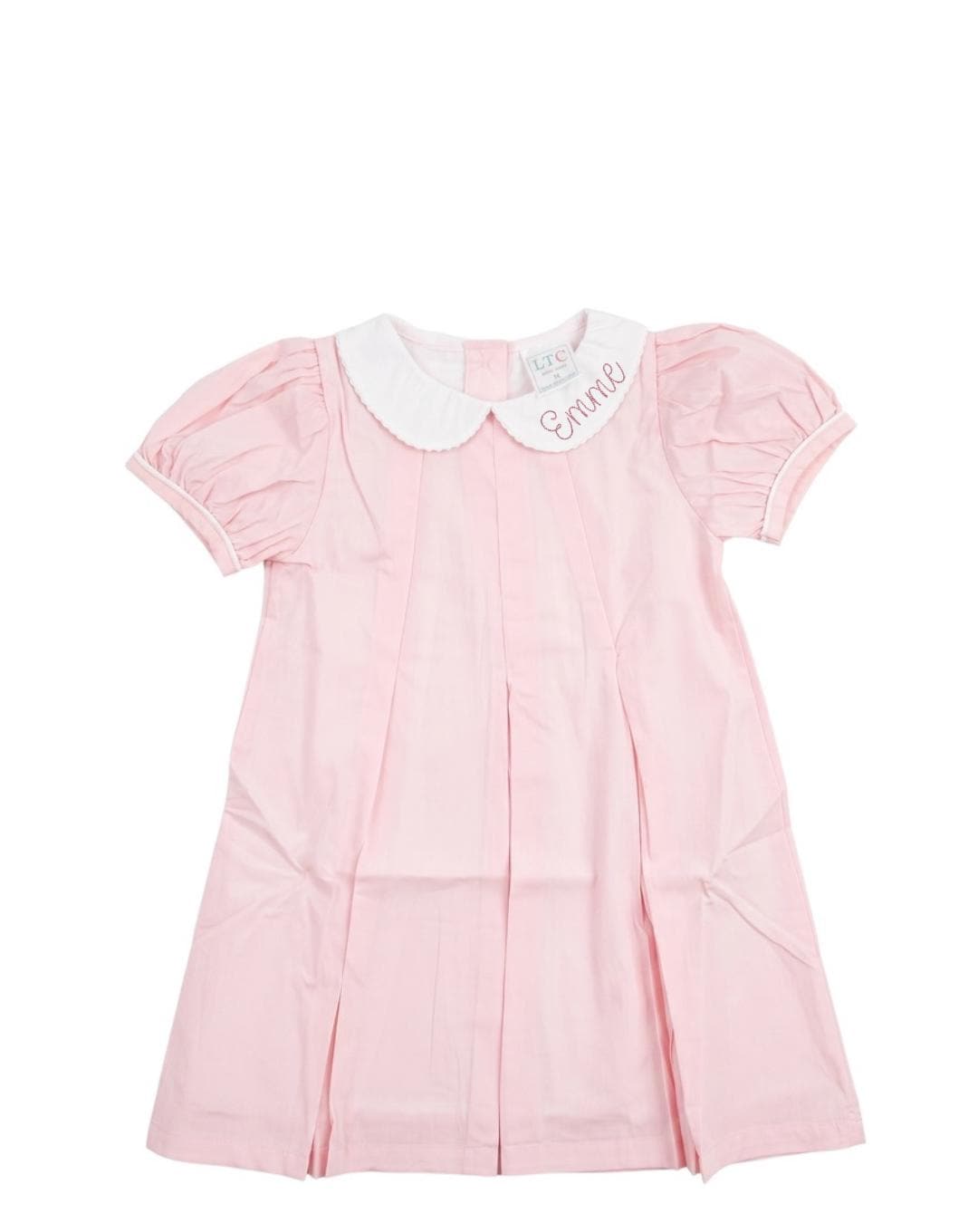 Personalized Embroidered Light Pink/Light Blue Cotton Dress for Girls