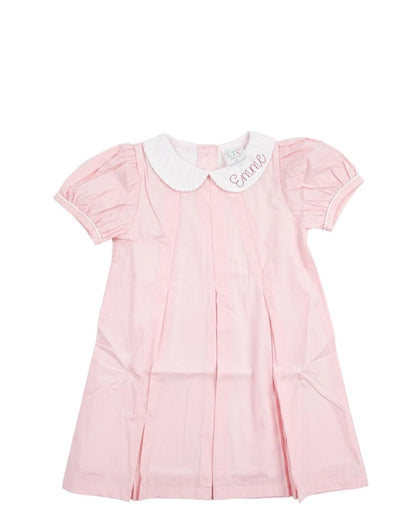 Personalized Embroidered Light Pink/Light Blue Cotton Dress for Girls
