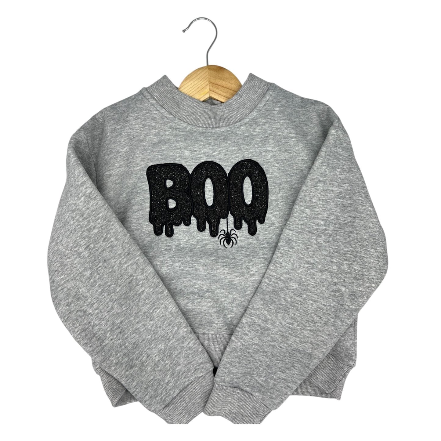 Adult Glitter "BOO" Embroidered Mock Neck Sweatshirt – Cozy Fall Halloween Pullover