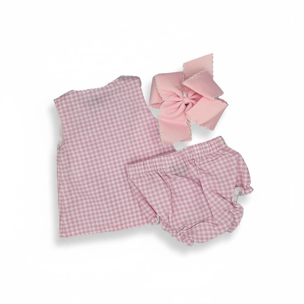 Personalized Embroidered Pink Gingham Cotton Diaper Set