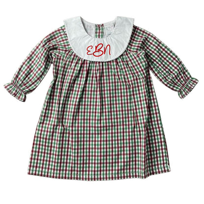 Personalized Embroidered Plaid Christmas Dress for Girls – Custom Monogram Holiday Dress