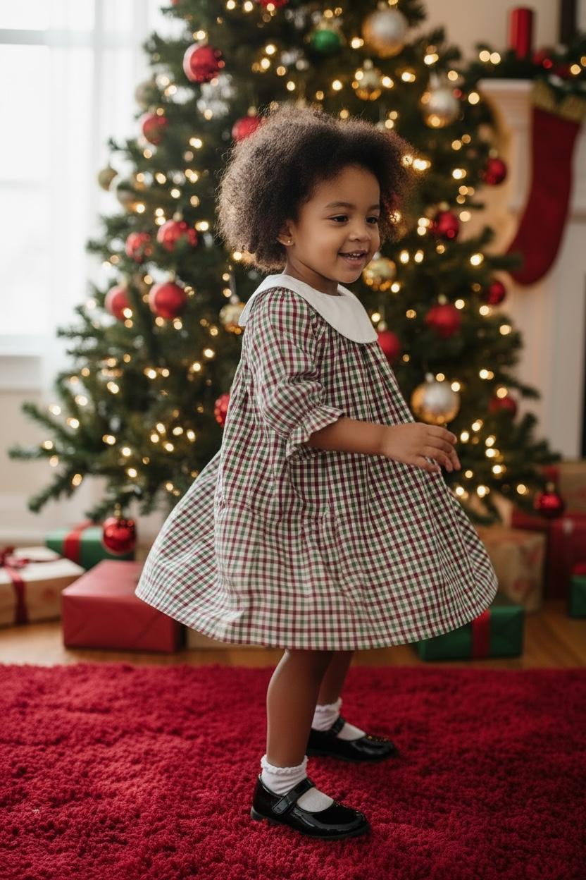 Personalized Embroidered Plaid Christmas Dress for Girls – Custom Monogram Holiday Dress