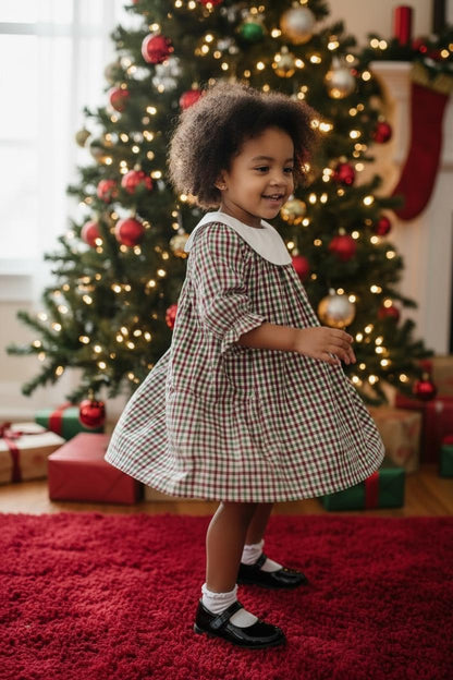 Personalized Embroidered Plaid Christmas Dress for Girls – Custom Monogram Holiday Dress