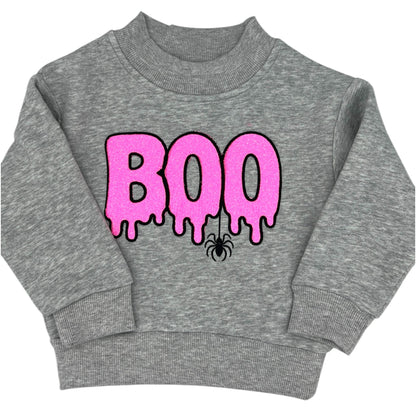 Toddler Glitter "BOO" Embroidered Mock Neck Sweatshirt – Cozy Fall Halloween Pullover