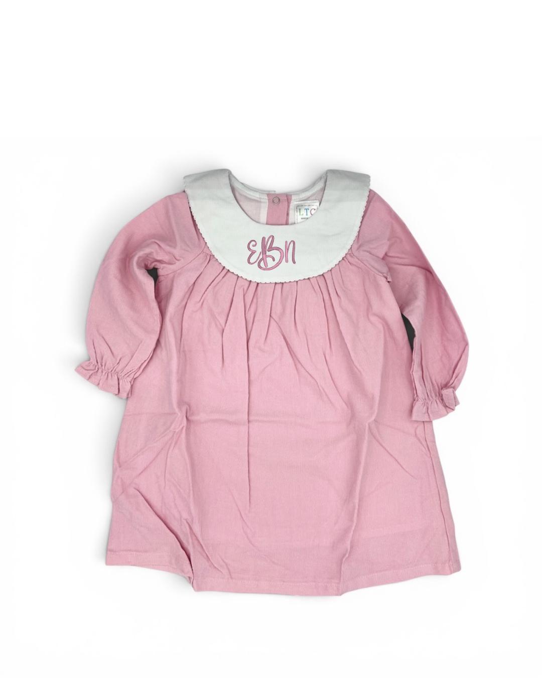 Personalized Embroidered Pink Corduroy Dress for Girls