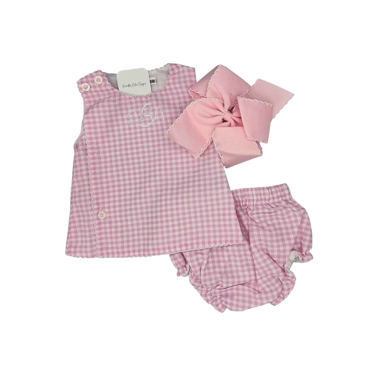 Personalized Embroidered Pink Gingham Cotton Diaper Set