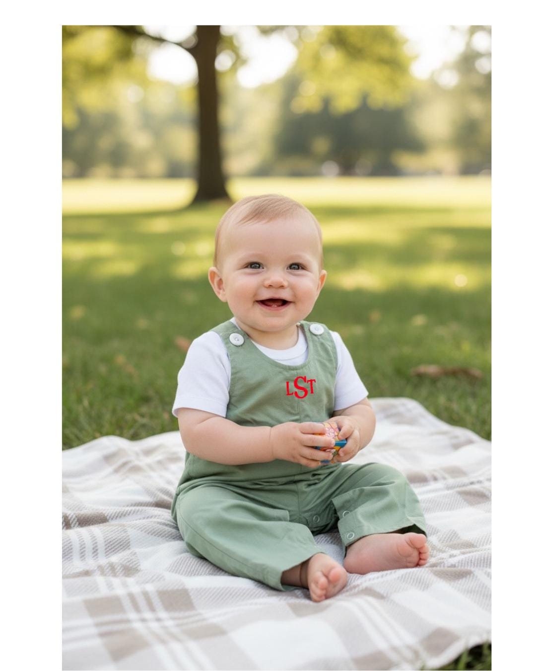 Personalized Embroidered Green Overalls for Boys or girls
