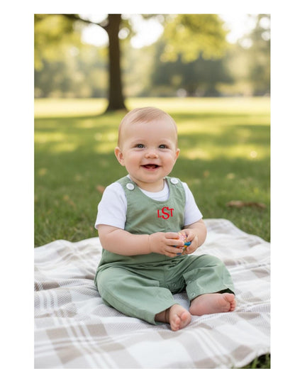 Personalized Embroidered Green Overalls for Boys or girls