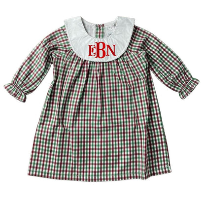 Personalized Embroidered Plaid Christmas Dress for Girls – Custom Monogram Holiday Dress