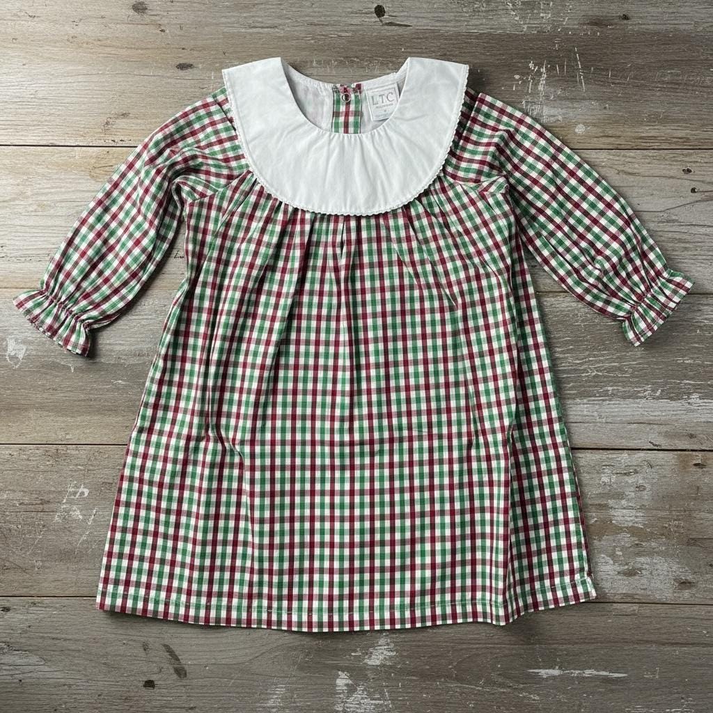 Personalized Embroidered Plaid Christmas Dress for Girls – Custom Monogram Holiday Dress
