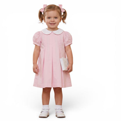 Personalized Embroidered Light Pink/Light Blue Cotton Dress for Girls
