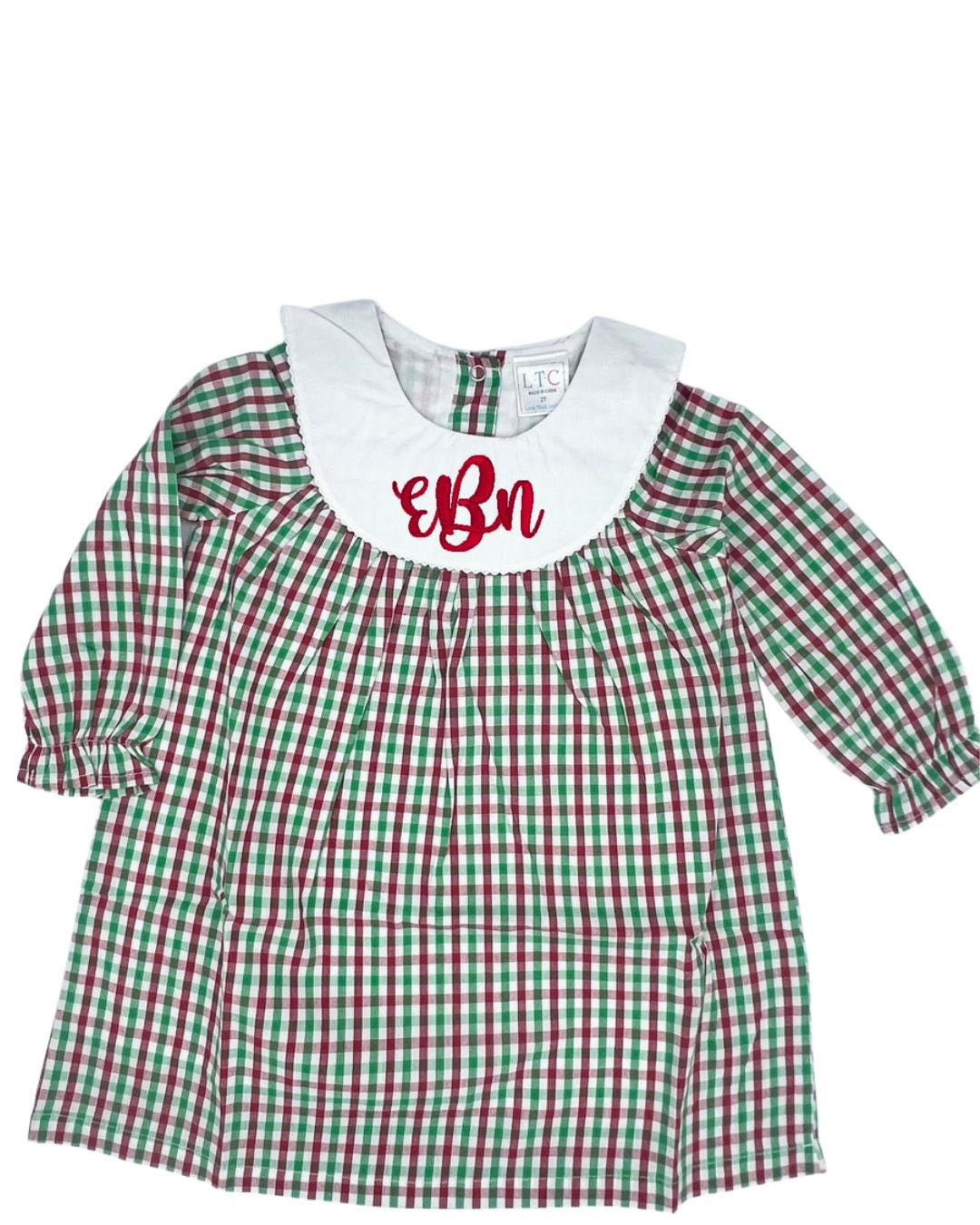 Personalized Embroidered Plaid Christmas Dress for Girls – Custom Monogram Holiday Dress