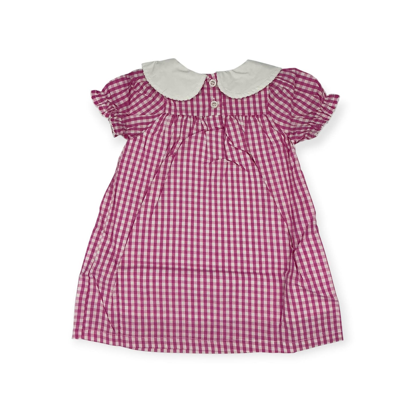 Personalized Embroidered Pink Gingham Bishop Dress for Girls – Custom Monogram Dress