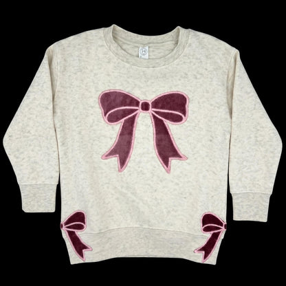 Pink Velvet Bow Embroidered Sweatshirt - Split Bows on Each Side - Can Personalize