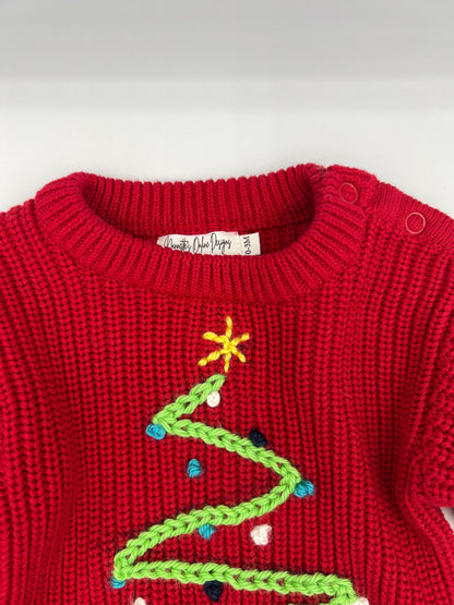 Hand Embroidered Knitted Christmas tree Baby Bodysuits
