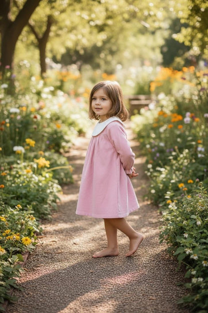 Personalized Embroidered Pink Corduroy Dress for Girls