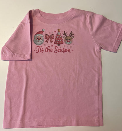 Kids DTG Printed Tis the Season Pink t-Shirt (2T–5T)