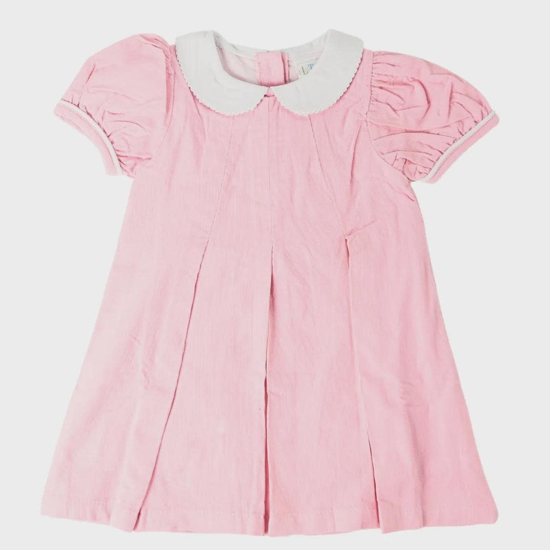 Personalized Short Sleeve Embroidered Pink Corduroy Dress for Girls