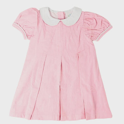 Personalized Short Sleeve Embroidered Pink Corduroy Dress for Girls