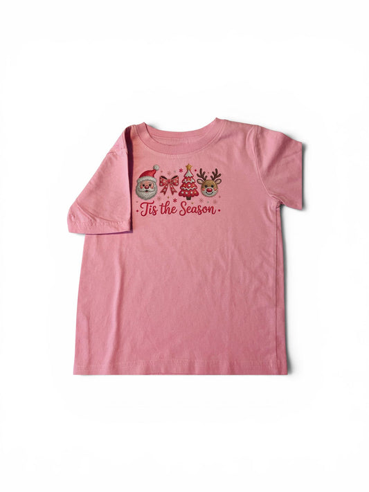 Kids DTG Printed Tis the Season Pink t-Shirt (2T–5T)