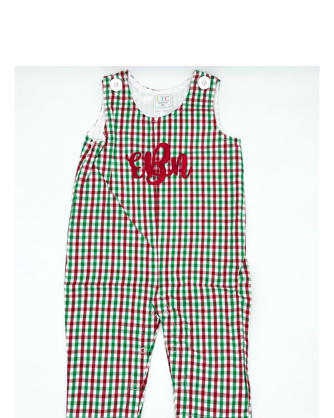 Personalized Embroidered Plaid Christmas Overalls for Boys or girls
