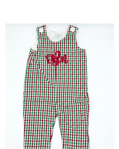 Personalized Embroidered Plaid Christmas Overalls for Boys or girls