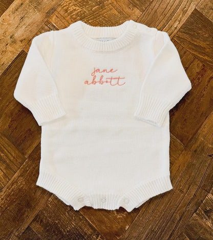 Personalized Embroidered Knitted Ruffle Leg Baby Romper