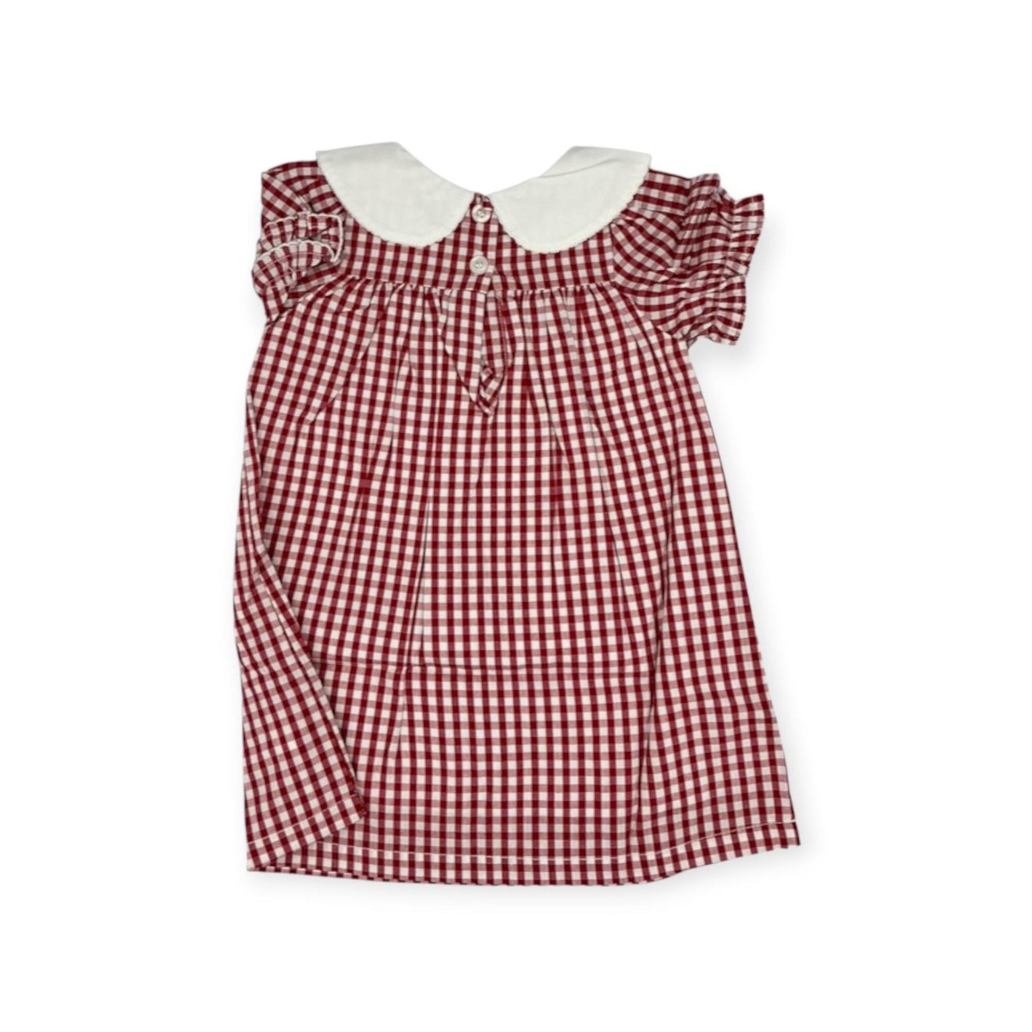 Personalized Embroidered Red Gingham Bishop Dress for Girls – Custom Monogram Dress