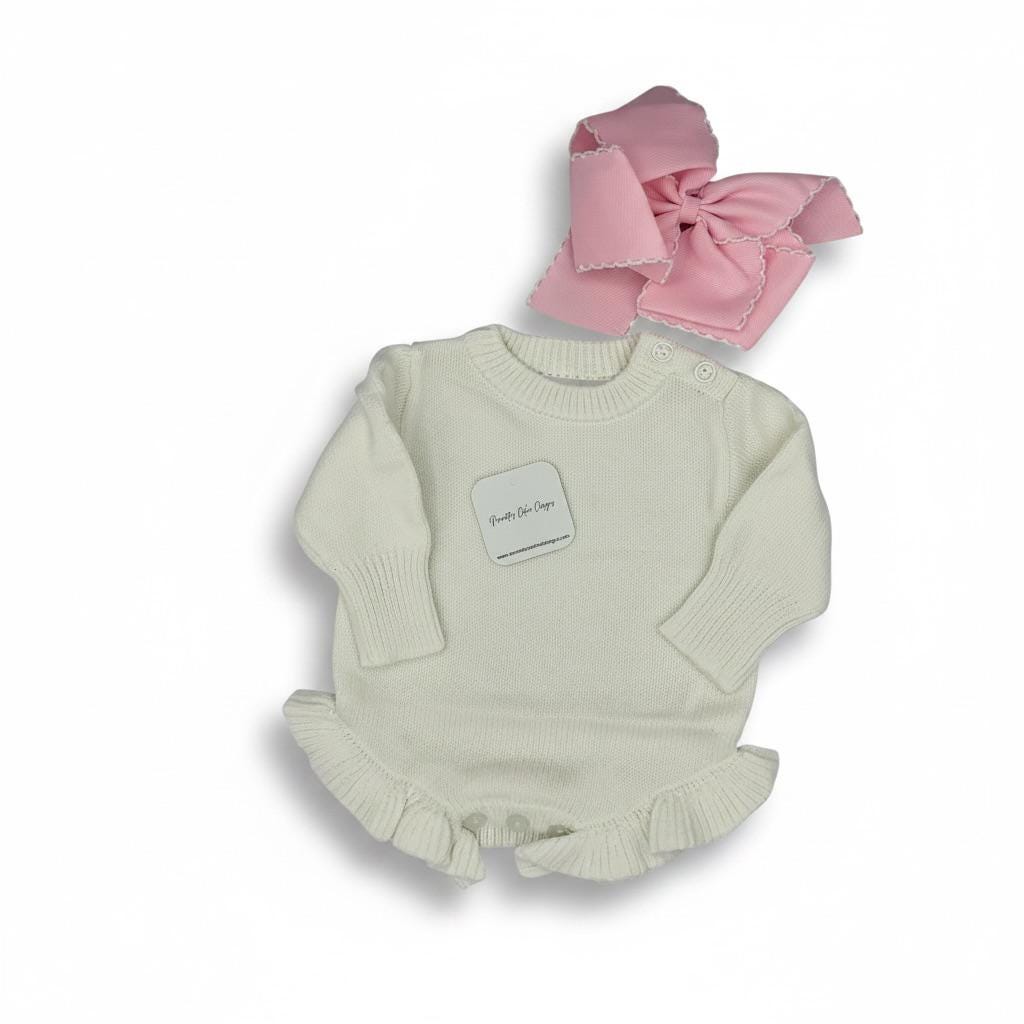 Personalized Embroidered Knitted Ruffle Leg Baby Romper