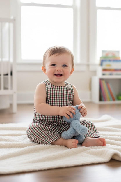 Personalized Embroidered Plaid Christmas Overalls for Boys or girls