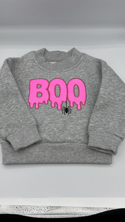 Adult Glitter "BOO" Embroidered Mock Neck Sweatshirt – Cozy Fall Halloween Pullover