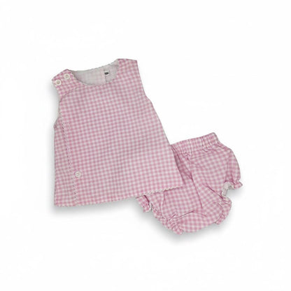 Personalized Embroidered Pink Gingham Cotton Diaper Set