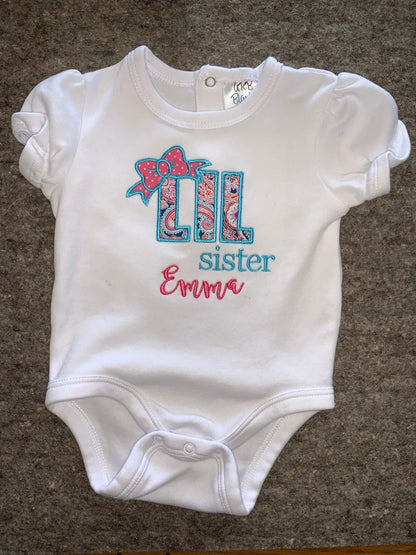 Baby Embroidered Little Sister Shirt or body suit