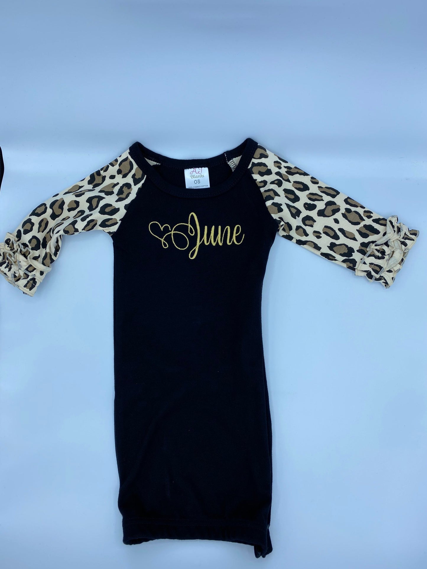 Newborn Embroidery Personalized Leopard Baby Gown with Headband