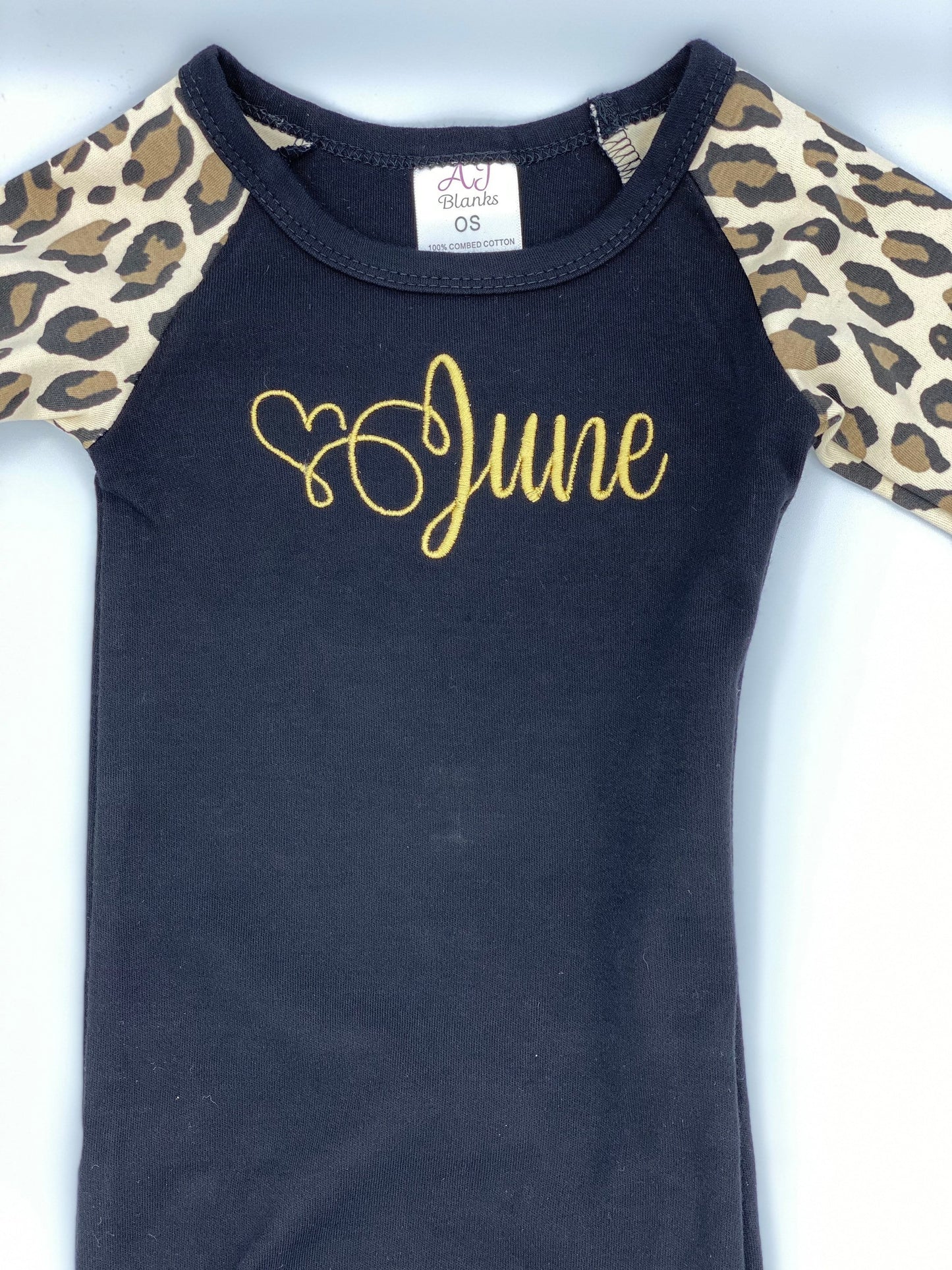 Newborn Embroidery Personalized Leopard Baby Gown with Headband