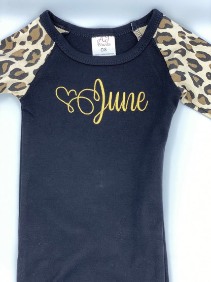 Newborn Embroidery Personalized Leopard Baby Gown with Headband