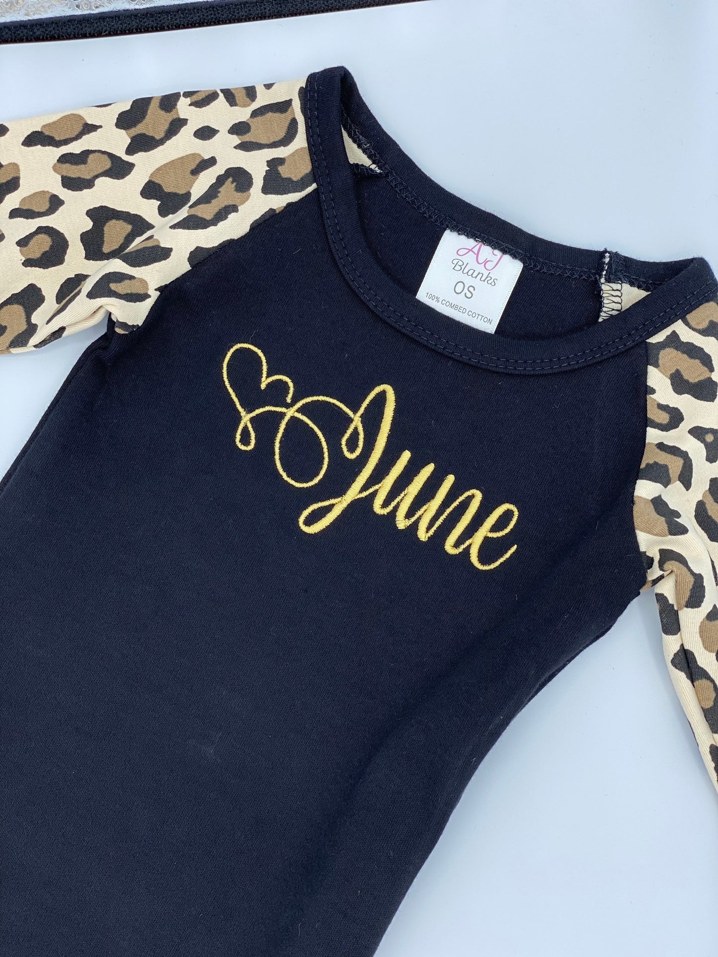 Newborn Embroidery Personalized Leopard Baby Gown with Headband