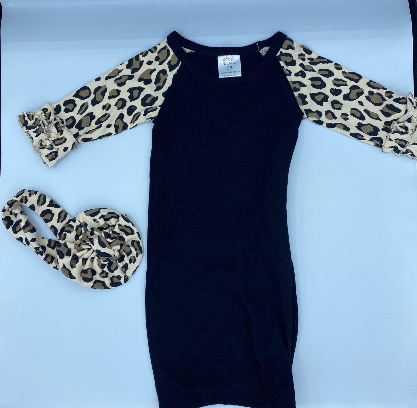 Newborn Embroidery Personalized Leopard Baby Gown with Headband