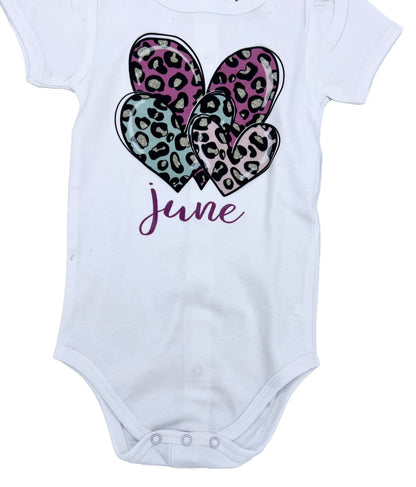 Kids Personalized Leopard Hearts Baby Bodysuit
