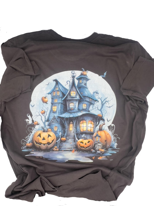 Adult Halloween Haunted House T-Shirt: Spooky Graphic Tee