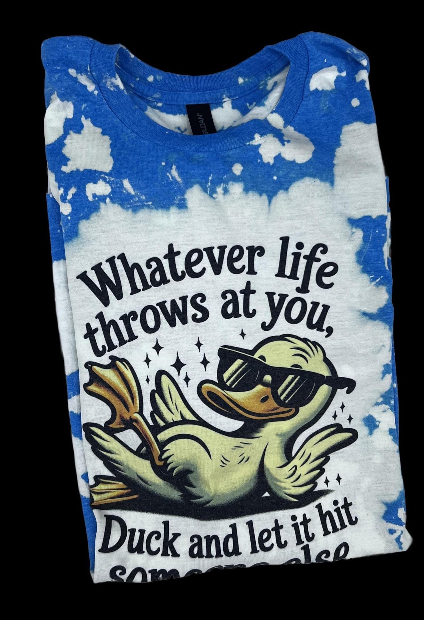 Funny Duck Graphic Tee | Blue Bleached Tie Dye Soft style T-Shirt